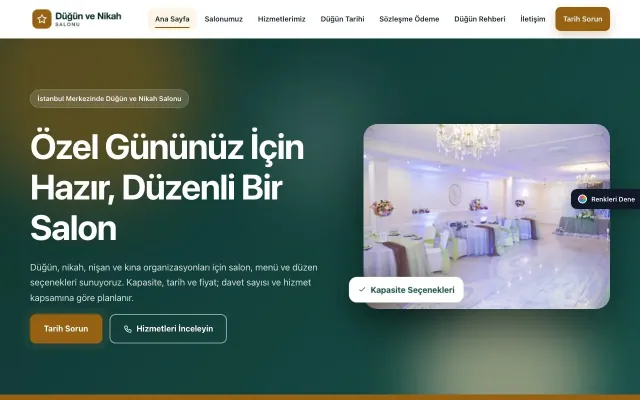Düğün ve Nikah Salonu için Hareketli Petrol Turuncu – Düğün ve Nikah Salonu Web Sitesi ana sayfa görünümü