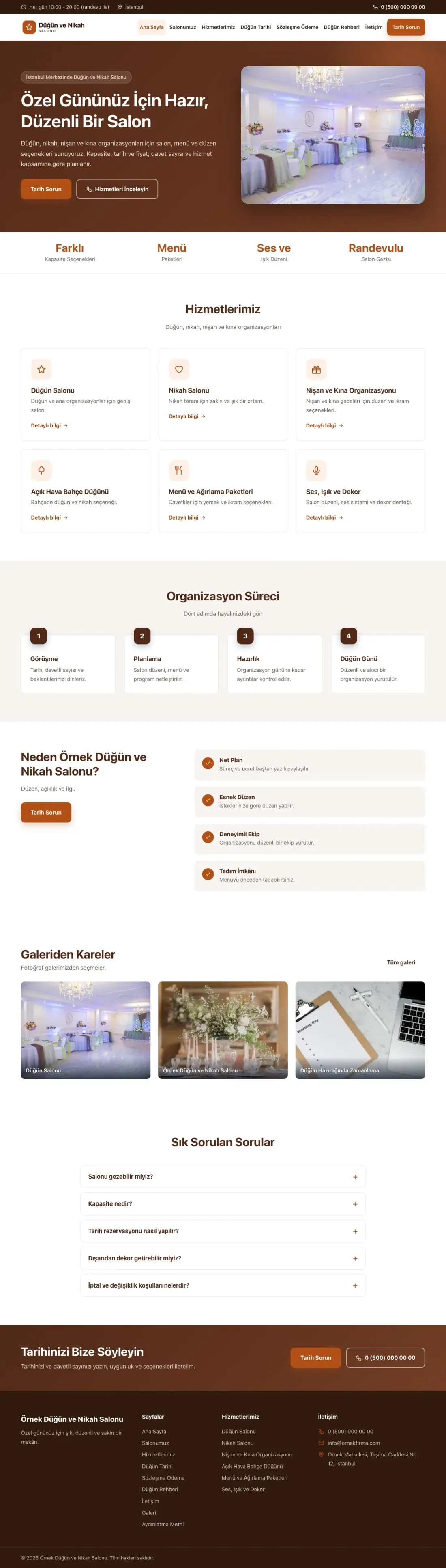 Düğün ve Nikah Salonu için Klasik Kahve Turuncu – Düğün ve Nikah Salonu Web Sitesi ana sayfa görünümü