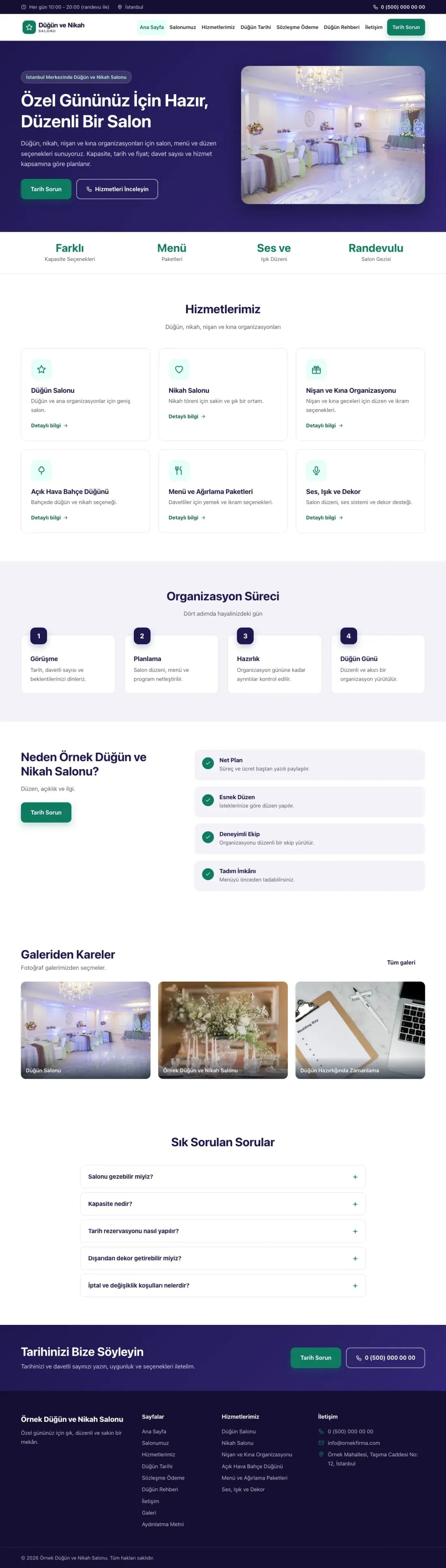 Düğün ve Nikah Salonu için Klasik Lacivert Turkuaz – Düğün ve Nikah Salonu Web Sitesi ana sayfa görünümü