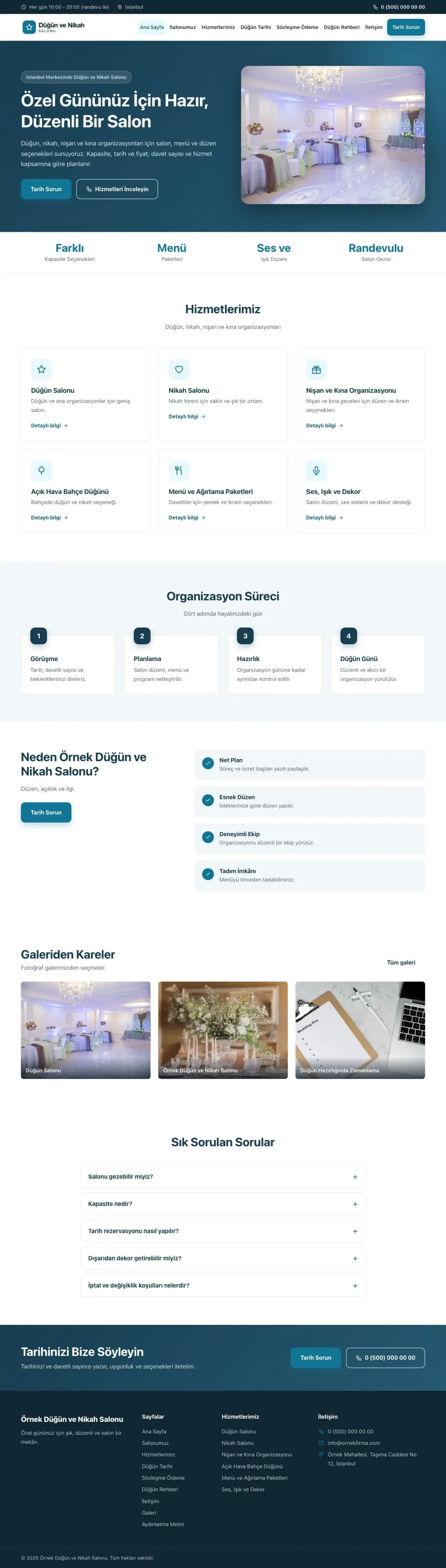 Düğün ve Nikah Salonu için Klasik Mavi Turkuaz – Düğün ve Nikah Salonu Web Sitesi ana sayfa görünümü