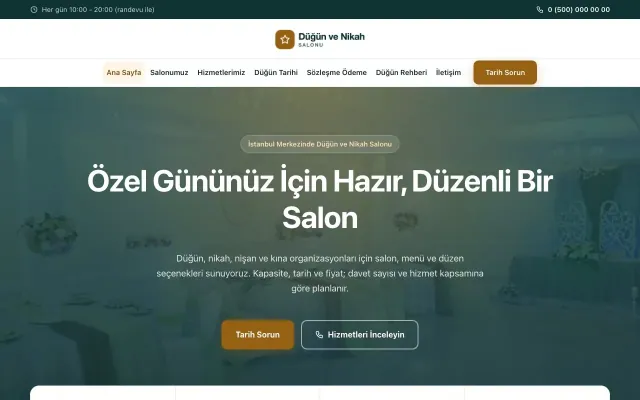 Düğün ve Nikah Salonu için Merkez Petrol Turuncu – Düğün ve Nikah Salonu Web Sitesi ana sayfa görünümü