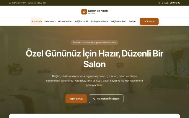 Düğün ve Nikah Salonu için Merkez Zeytin Turuncu – Düğün ve Nikah Salonu Web Sitesi ana sayfa görünümü