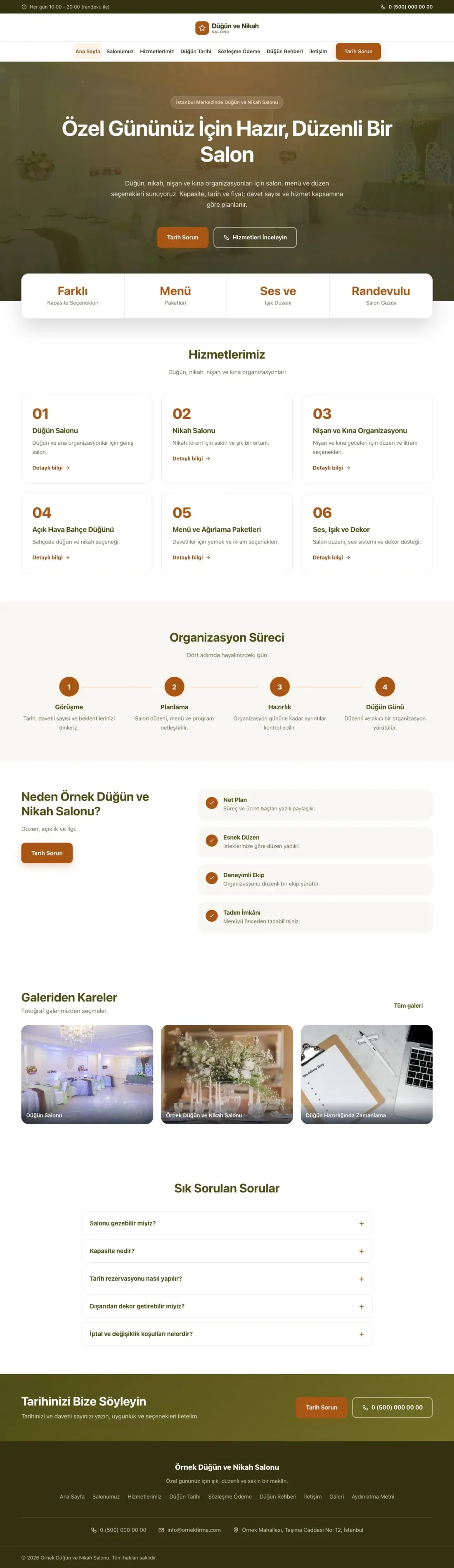 Düğün ve Nikah Salonu için Merkez Zeytin Turuncu – Düğün ve Nikah Salonu Web Sitesi ana sayfa görünümü