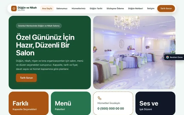 Düğün ve Nikah Salonu için Mozaik Yeşil Turuncu – Düğün ve Nikah Salonu Web Sitesi ana sayfa görünümü