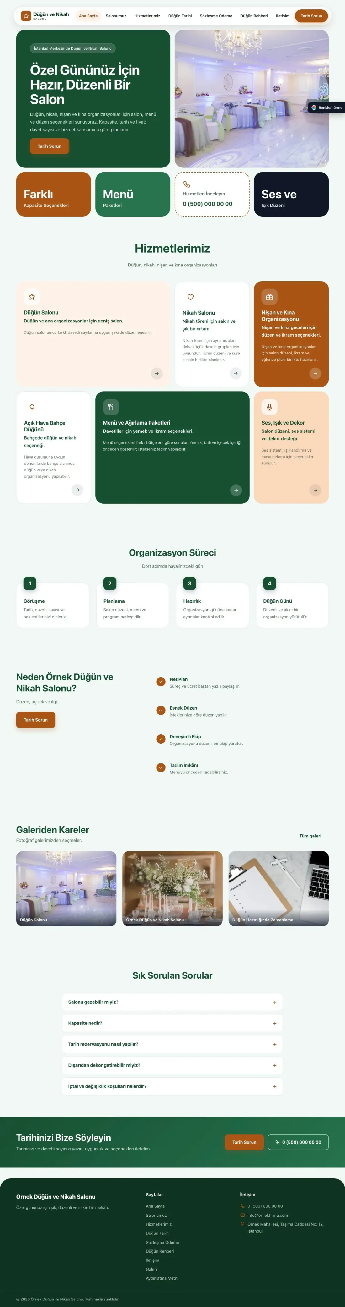Düğün ve Nikah Salonu için Mozaik Yeşil Turuncu – Düğün ve Nikah Salonu Web Sitesi ana sayfa görünümü