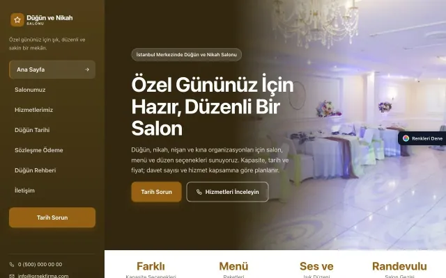 Düğün ve Nikah Salonu için Sol Menü Kahve Turuncu – Düğün ve Nikah Salonu Web Sitesi ana sayfa görünümü