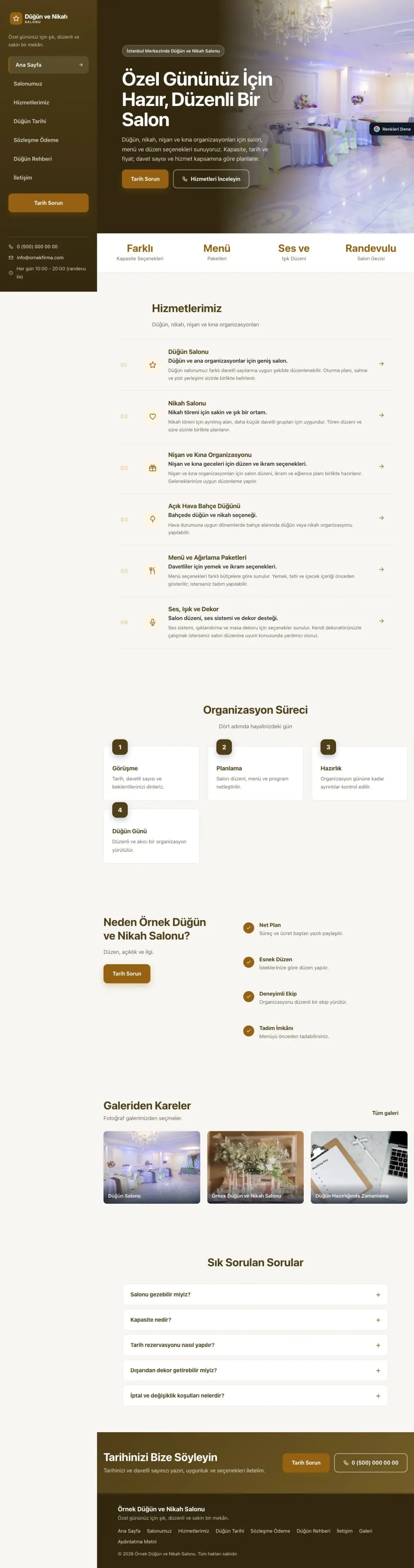 Düğün ve Nikah Salonu için Sol Menü Kahve Turuncu – Düğün ve Nikah Salonu Web Sitesi ana sayfa görünümü