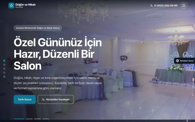 Düğün ve Nikah Salonu için Tam Ekran Petrol Turkuaz – Düğün ve Nikah Salonu Web Sitesi ana sayfa görünümü