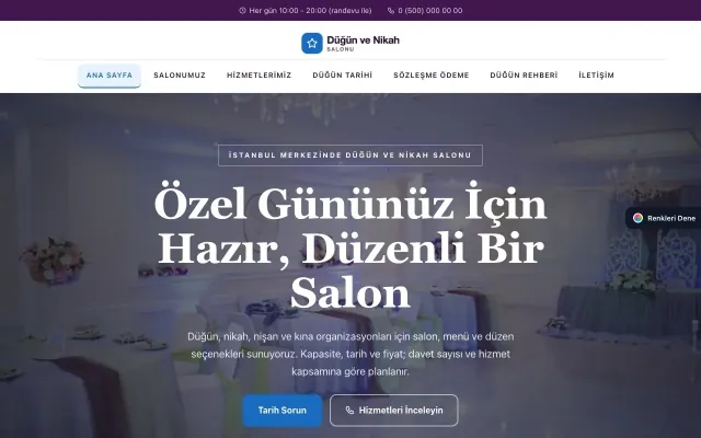 Düğün ve Nikah Salonu için Zigzag Mor Mavi – Düğün ve Nikah Salonu Web Sitesi ana sayfa görünümü