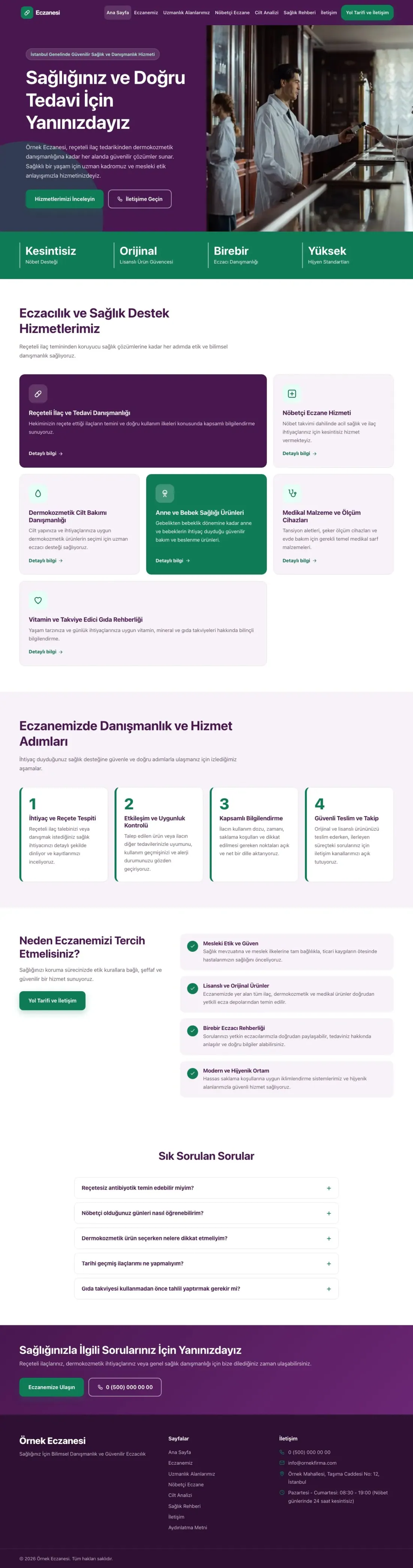 Blok Mor Turkuaz – Eczane Web Sitesi ana sayfa görünümü