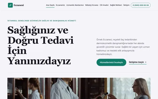 Editoryal Lacivert Turkuaz – Eczane Web Sitesi ana sayfa görünümü