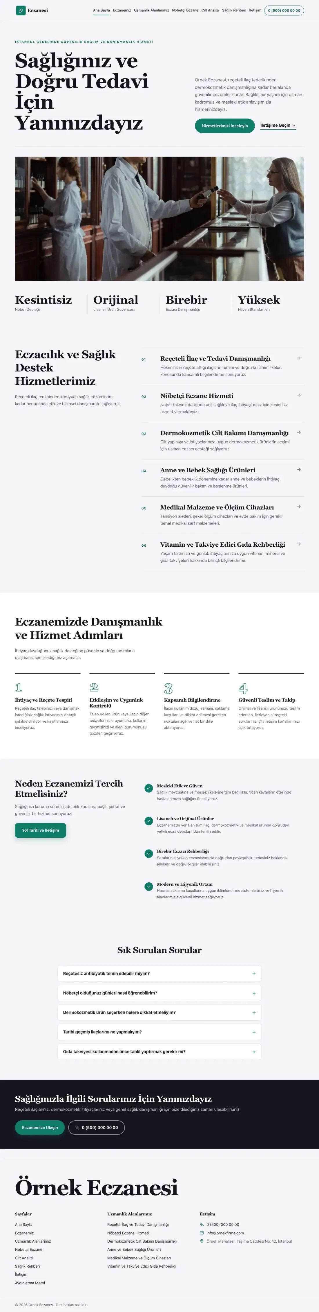 Editoryal Lacivert Turkuaz – Eczane Web Sitesi ana sayfa görünümü