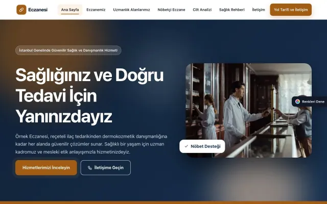 Eczane için Hareketli Mavi Turuncu – Eczane Web Sitesi ana sayfa görünümü
