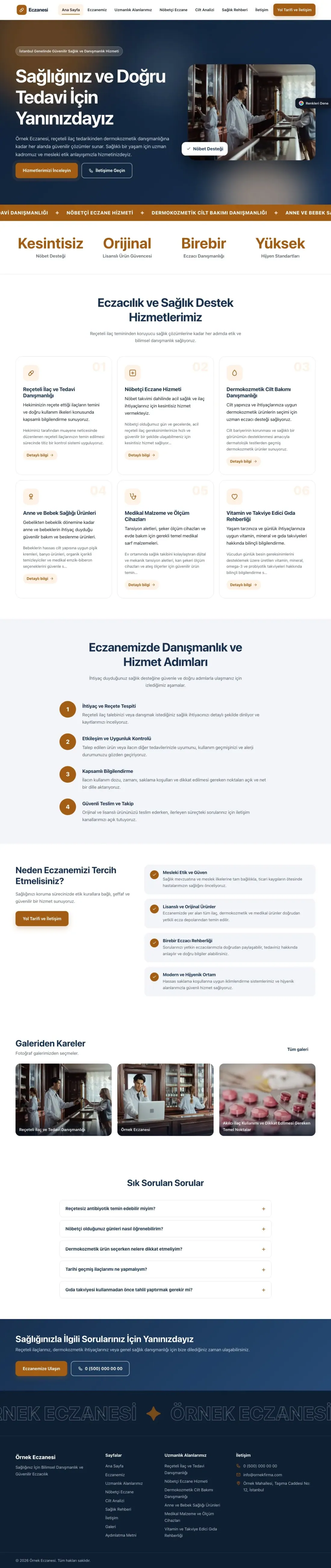 Eczane için Hareketli Mavi Turuncu – Eczane Web Sitesi ana sayfa görünümü