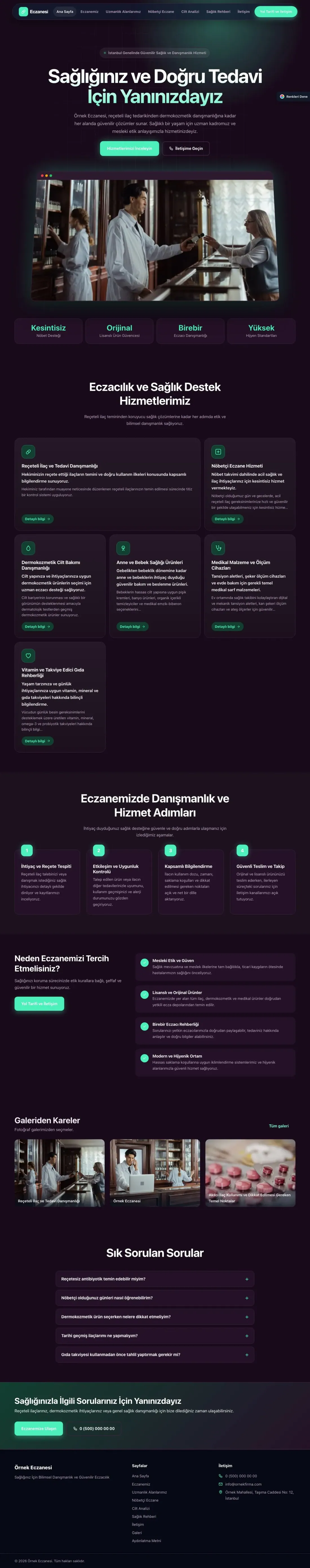 Eczane için Koyu Modern Mor Turkuaz – Eczane Web Sitesi ana sayfa görünümü