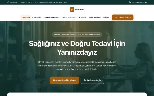 Merkez Petrol Turuncu – Eczane Web Sitesi ana sayfa görünümü