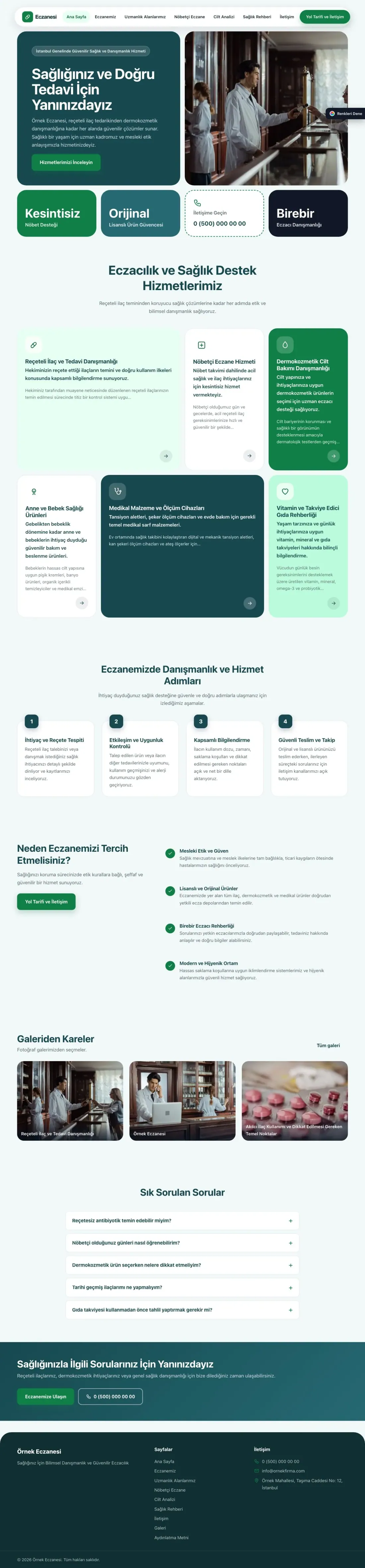 Eczane için Mozaik Petrol Yeşil – Eczane Web Sitesi ana sayfa görünümü