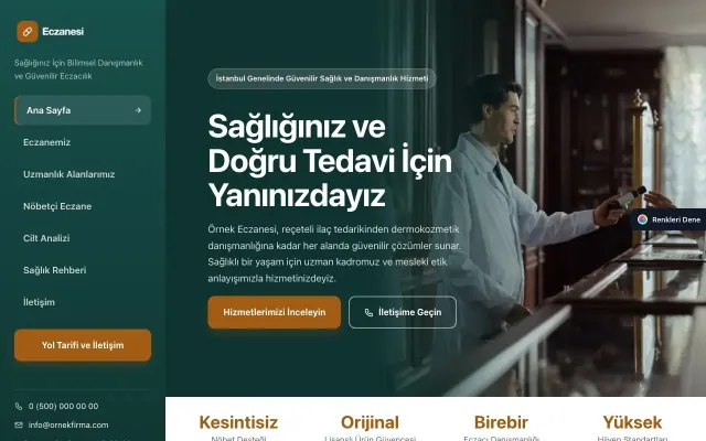 Eczane için Sol Menü Petrol Turuncu – Eczane Web Sitesi ana sayfa görünümü
