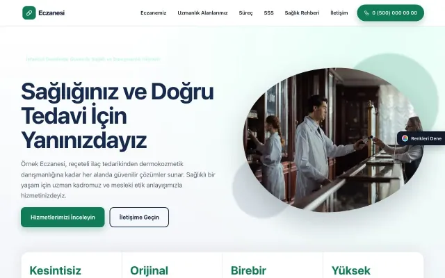 Eczane için Tek Sayfa Mavi Turkuaz – Eczane Web Sitesi ana sayfa görünümü