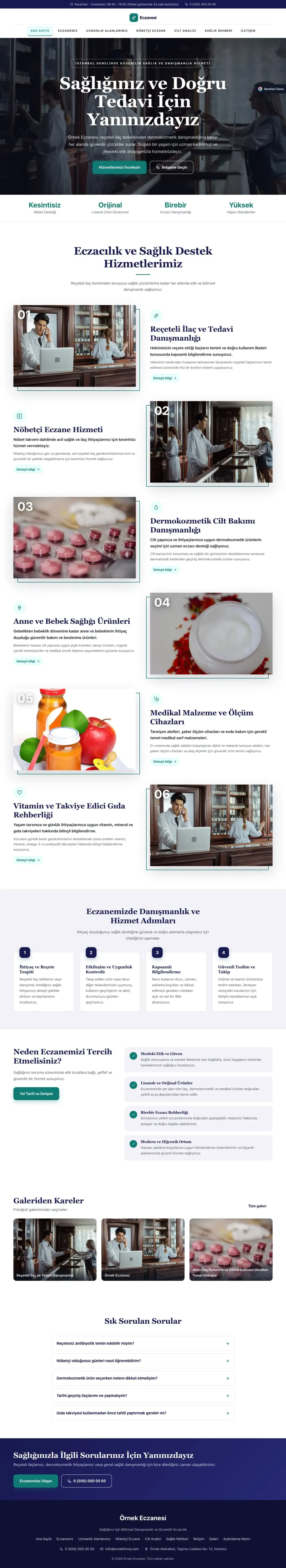Eczane için Zigzag Lacivert Turkuaz – Eczane Web Sitesi ana sayfa görünümü