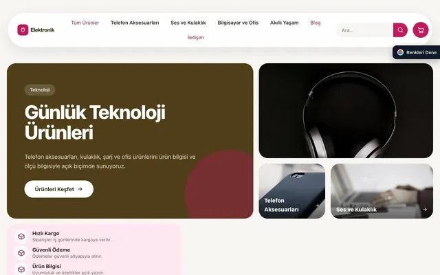 Elektronik için Bento Kahve Pembe – Elektronik E-ticaret Sitesi ana sayfa görünümü
