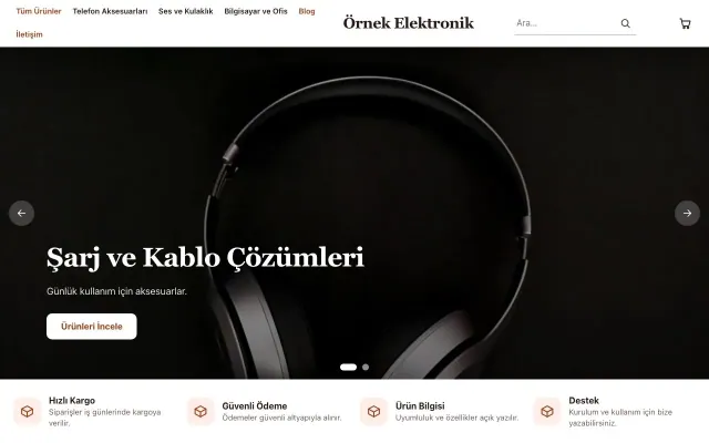 Elektronik için Butik Bordo Turuncu – Elektronik E-ticaret Sitesi ana sayfa görünümü