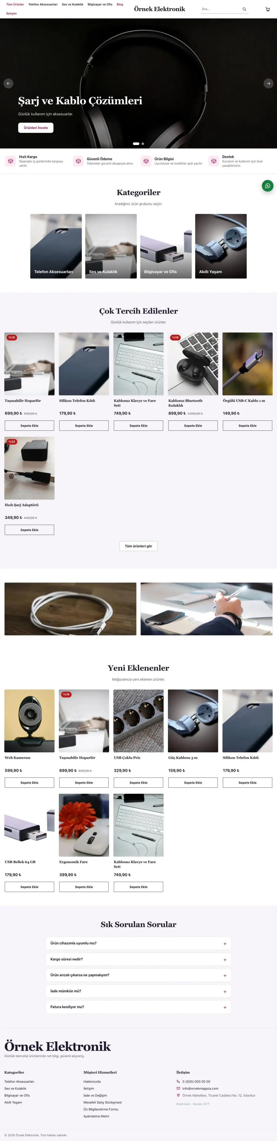 Elektronik için Butik Mor Pembe – Elektronik E-ticaret Sitesi ana sayfa görünümü