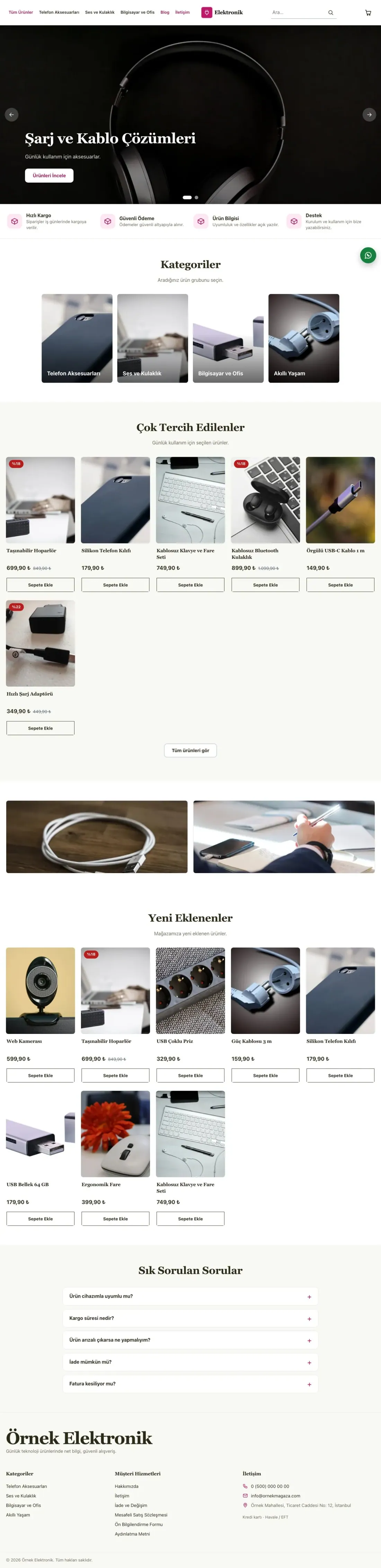 Butik Zeytin Pembe – Elektronik E-ticaret Sitesi ana sayfa görünümü
