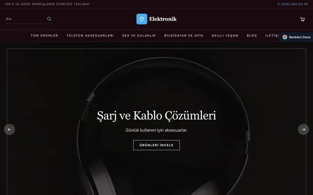 Elektronik için Koyu Lüks Bordo Mavi – Elektronik E-ticaret Sitesi ana sayfa görünümü