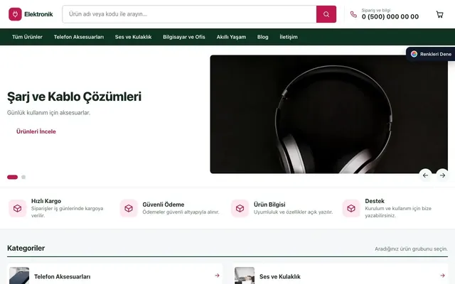 Elektronik için Liste Yeşil Pembe – Elektronik E-ticaret Sitesi ana sayfa görünümü
