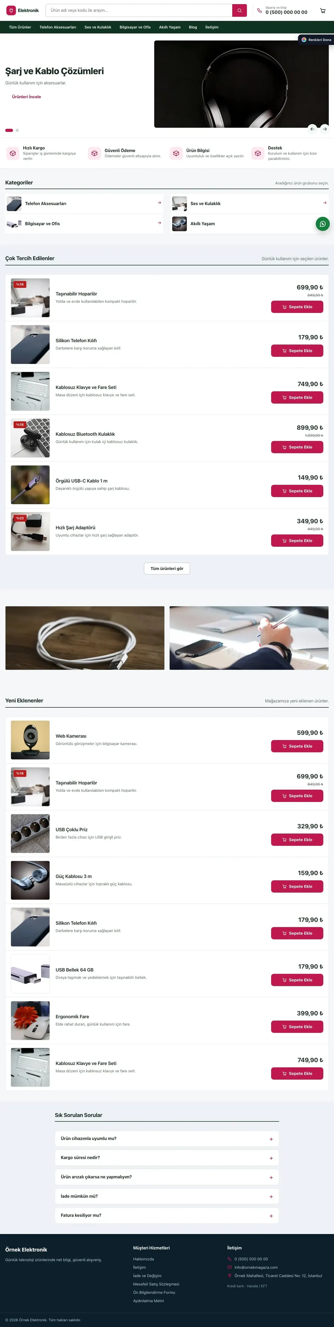 Elektronik için Liste Yeşil Pembe – Elektronik E-ticaret Sitesi ana sayfa görünümü