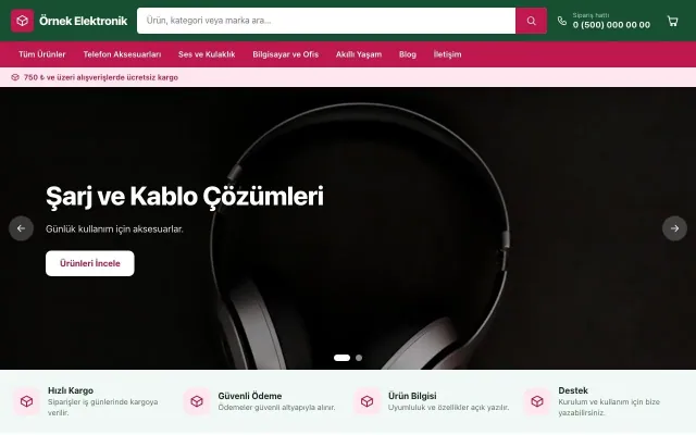 Elektronik için Market Yeşil Pembe – Elektronik E-ticaret Sitesi ana sayfa görünümü