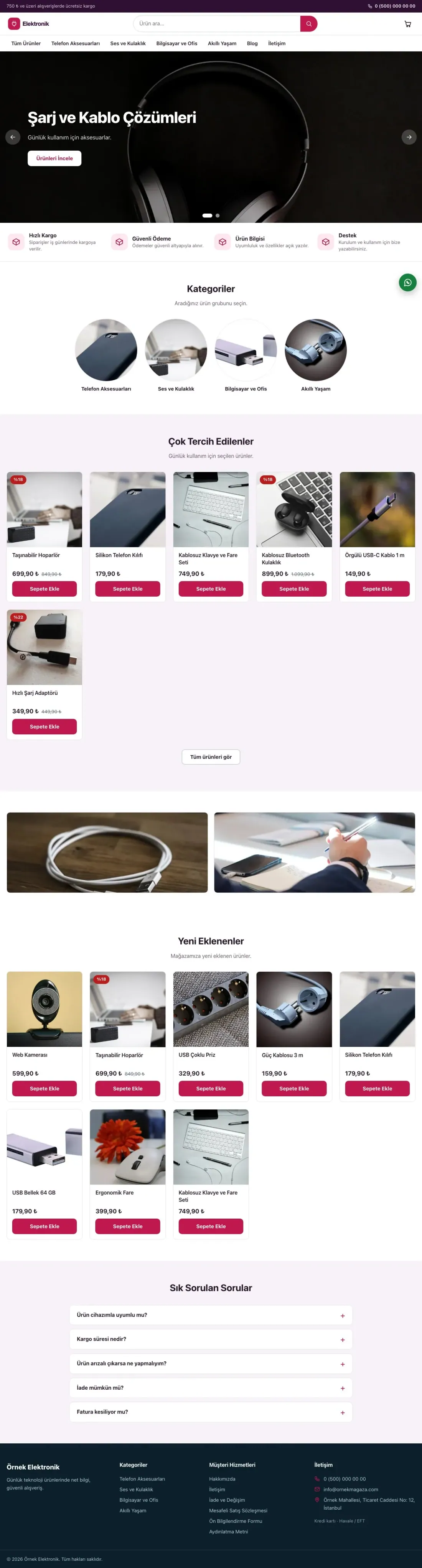 Vitrin Mor Pembe – Elektronik E-ticaret Sitesi ana sayfa görünümü