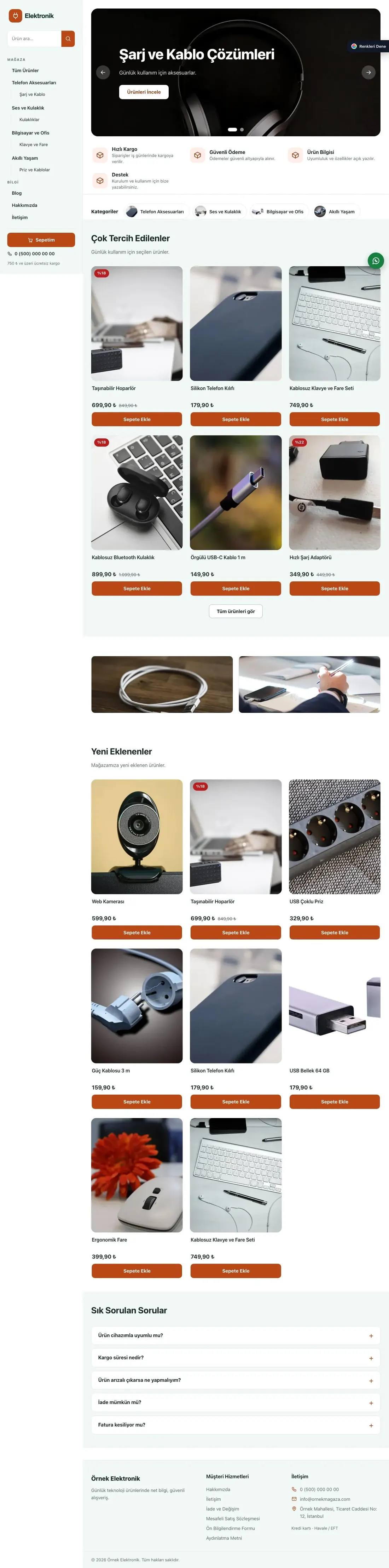 Elektronik için Yan Menü Petrol Turuncu – Elektronik E-ticaret Sitesi ana sayfa görünümü