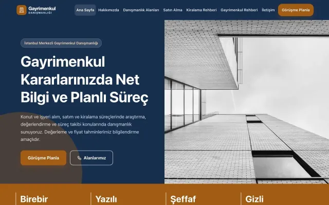 Blok Mavi Turuncu – Emlak Danışmanlığı Web Sitesi ana sayfa görünümü