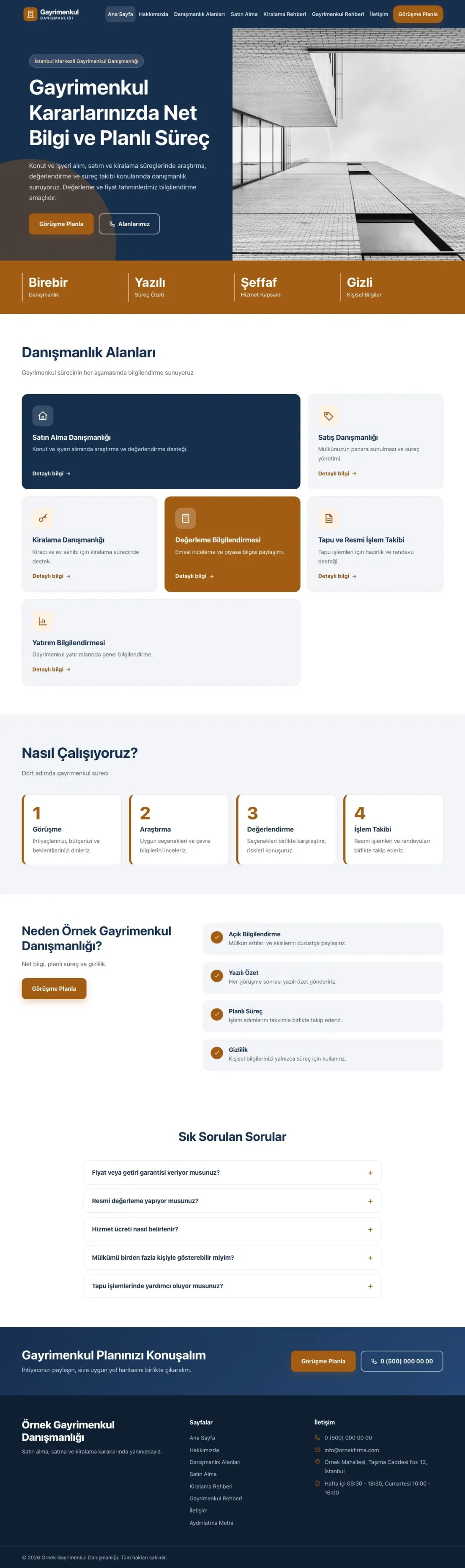 Blok Mavi Turuncu – Emlak Danışmanlığı Web Sitesi ana sayfa görünümü