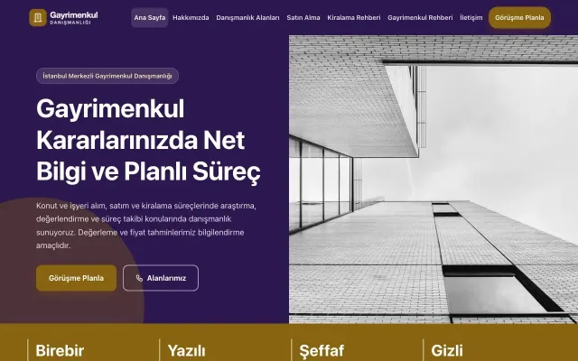Blok Mor Amber – Emlak Danışmanlığı Web Sitesi ana sayfa görünümü
