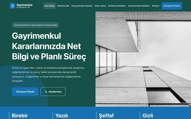 Blok Petrol Mavi – Emlak Danışmanlığı Web Sitesi ana sayfa görünümü
