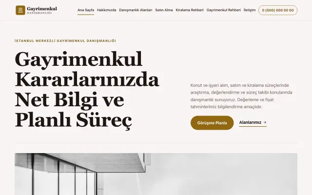 Editoryal Bordo Amber – Emlak Danışmanlığı Web Sitesi ana sayfa görünümü
