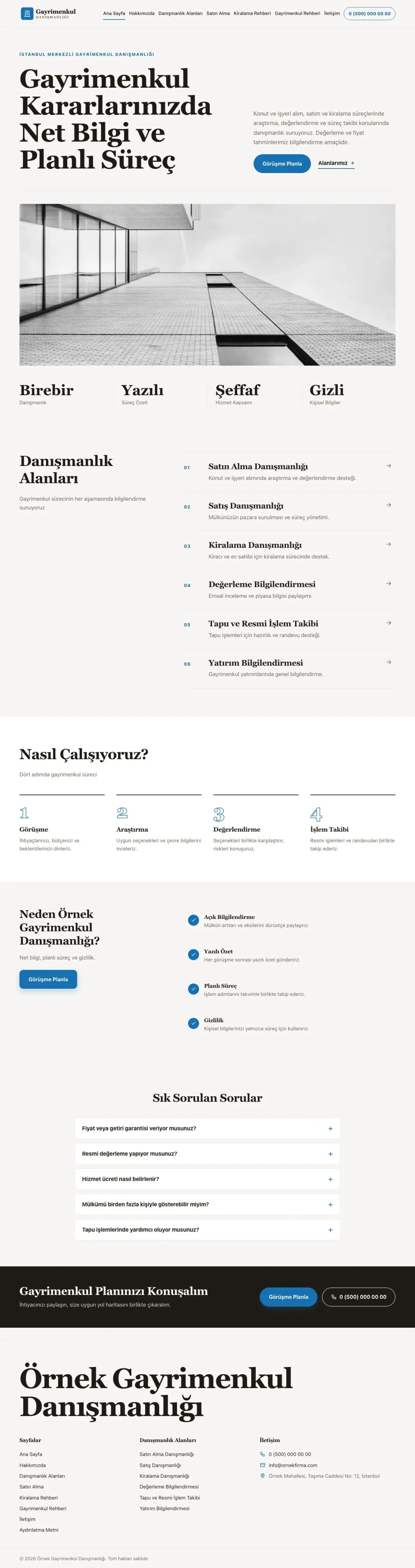 Editoryal Kahve Mavi – Emlak Danışmanlığı Web Sitesi ana sayfa görünümü