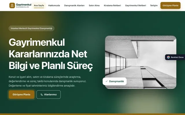 Emlak Danışmanlığı için Hareketli Petrol Amber – Emlak Danışmanlığı Web Sitesi ana sayfa görünümü
