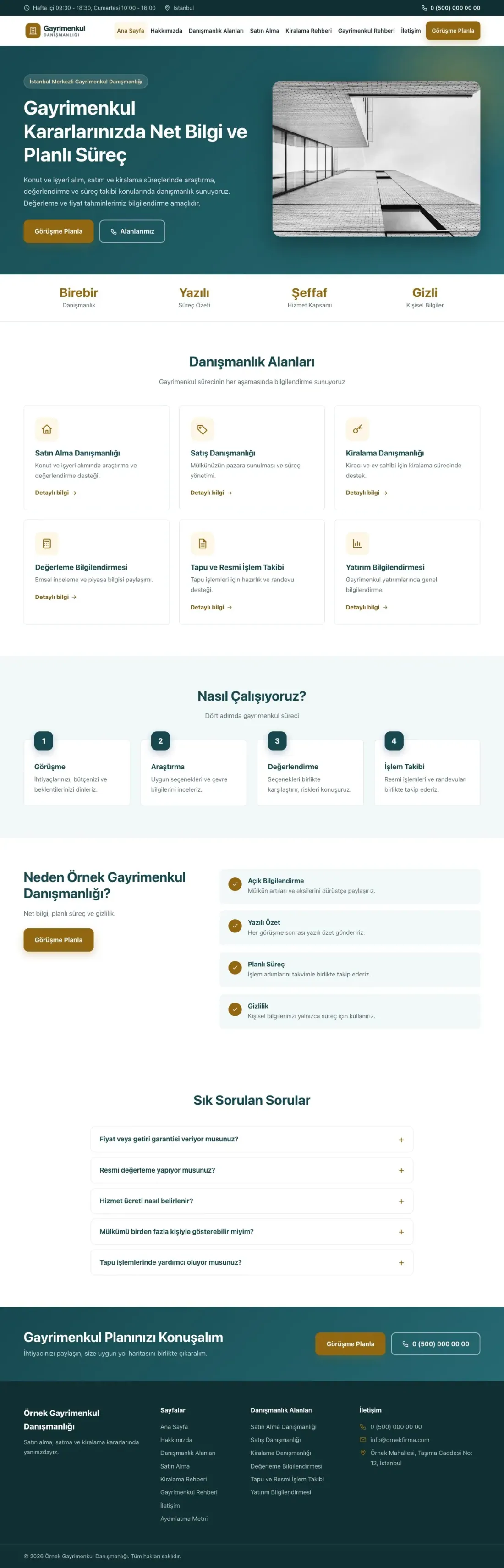 Klasik Petrol Amber – Emlak Danışmanlığı Web Sitesi ana sayfa görünümü