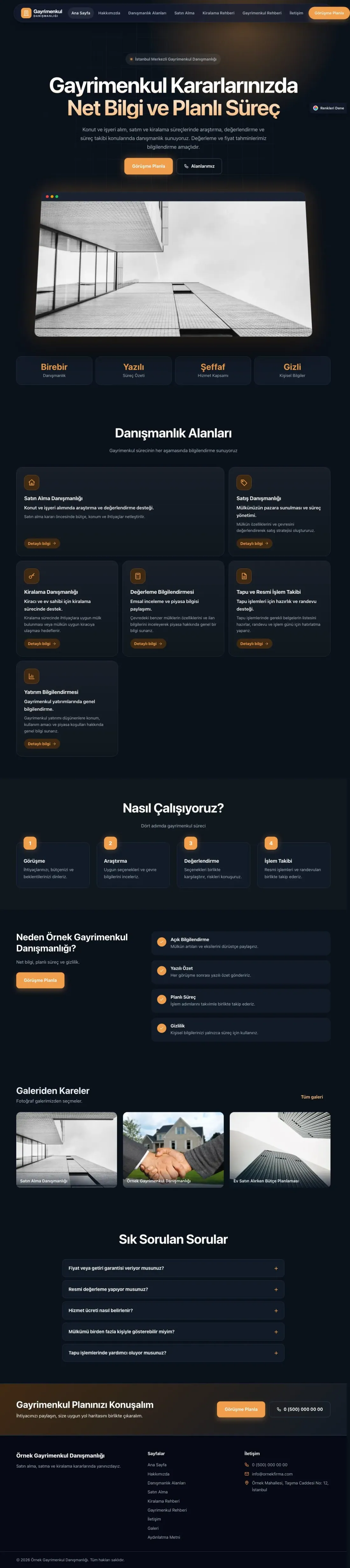 Emlak Danışmanlığı için Koyu Modern Mavi Turuncu – Emlak Danışmanlığı Web Sitesi ana sayfa görünümü