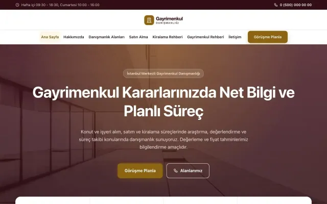 Merkez Bordo Amber – Emlak Danışmanlığı Web Sitesi ana sayfa görünümü