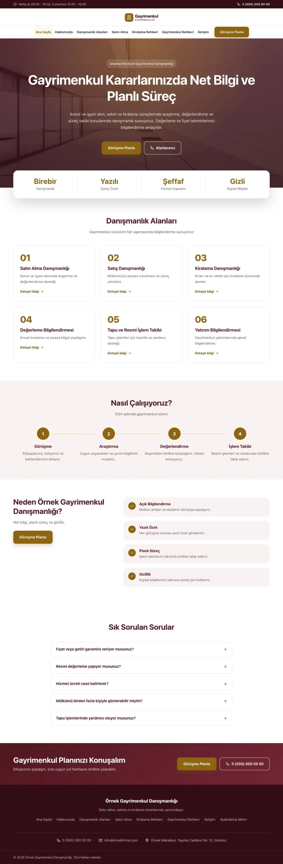 Merkez Bordo Amber – Emlak Danışmanlığı Web Sitesi ana sayfa görünümü
