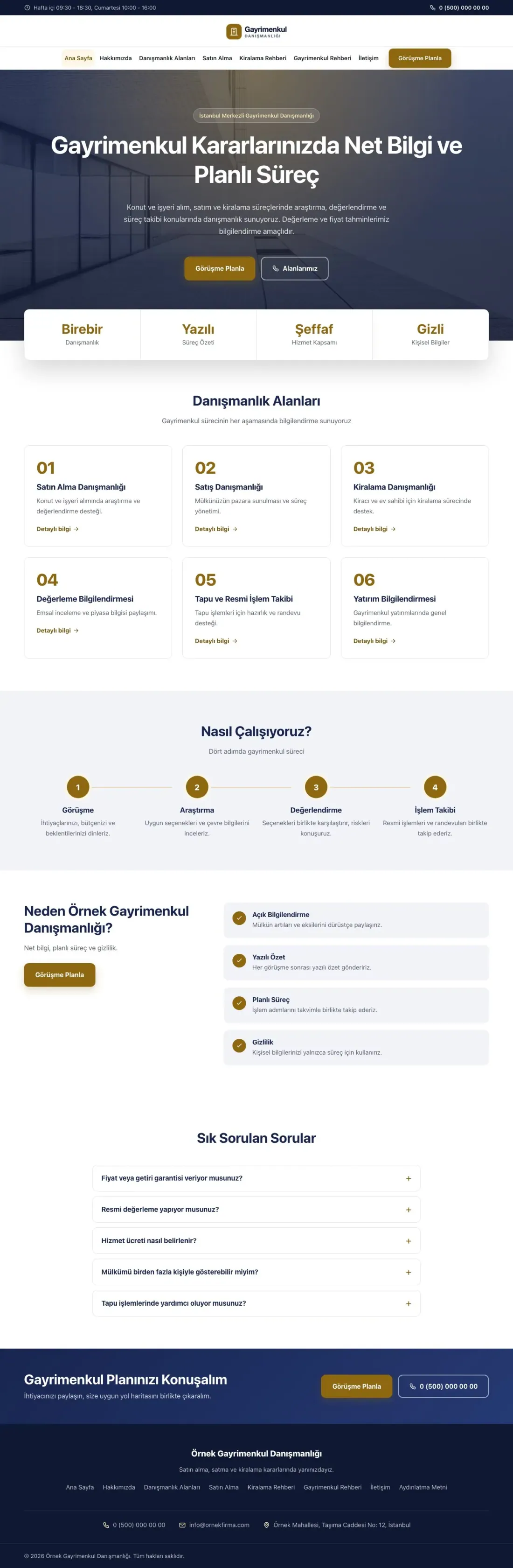 Merkez Lacivert Amber – Emlak Danışmanlığı Web Sitesi ana sayfa görünümü