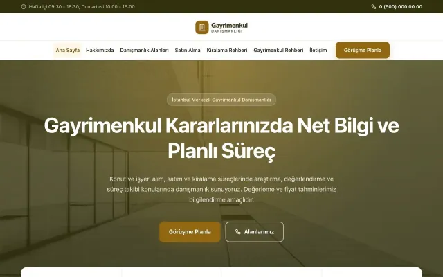 Merkez Zeytin Amber – Emlak Danışmanlığı Web Sitesi ana sayfa görünümü
