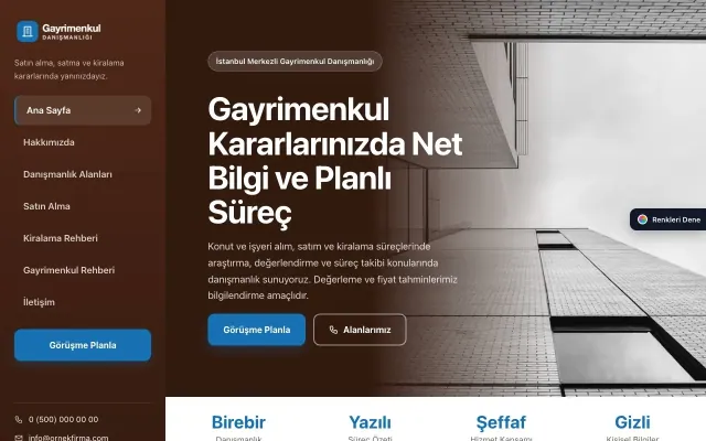 Emlak Danışmanlığı için Sol Menü Kahve Mavi – Emlak Danışmanlığı Web Sitesi ana sayfa görünümü