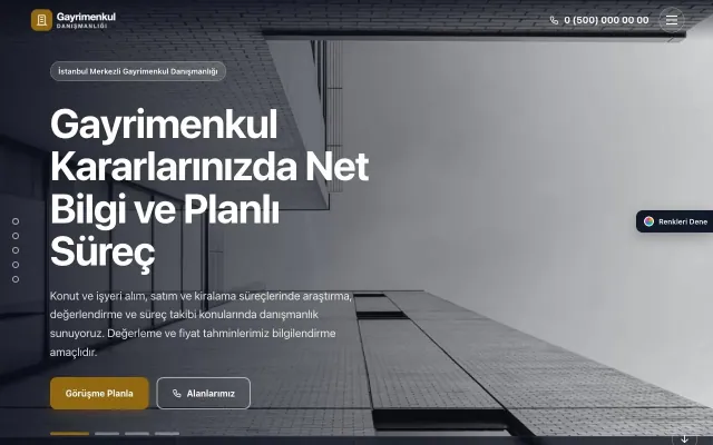 Emlak Danışmanlığı için Tam Ekran Kahve Amber – Emlak Danışmanlığı Web Sitesi ana sayfa görünümü