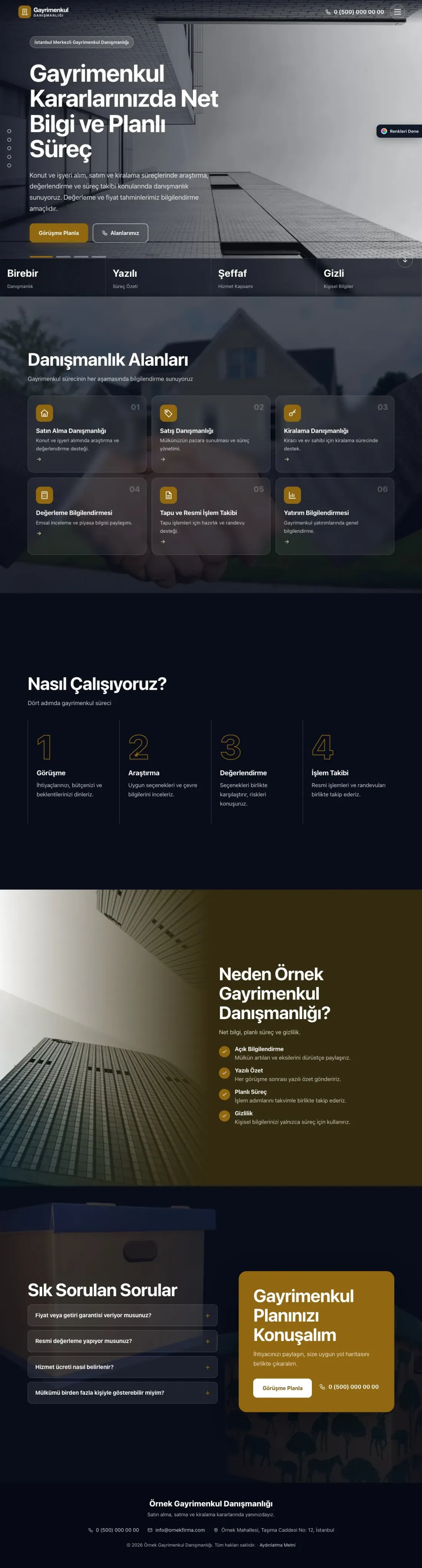 Emlak Danışmanlığı için Tam Ekran Kahve Amber – Emlak Danışmanlığı Web Sitesi ana sayfa görünümü